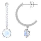 Minimal Round Moonstone Hoop Drop Earrings with Diamond Moonstone - ( AAA ) - Quality - Rosec Jewels