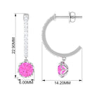 Round Pink Sapphire Hoop Drop Earrings with Diamond Pink Sapphire - ( AAA ) - Quality - Rosec Jewels