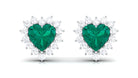 Heart Shape Emerald Stud Earrings with Diamond Emerald - ( AAA ) - Quality - Rosec Jewels