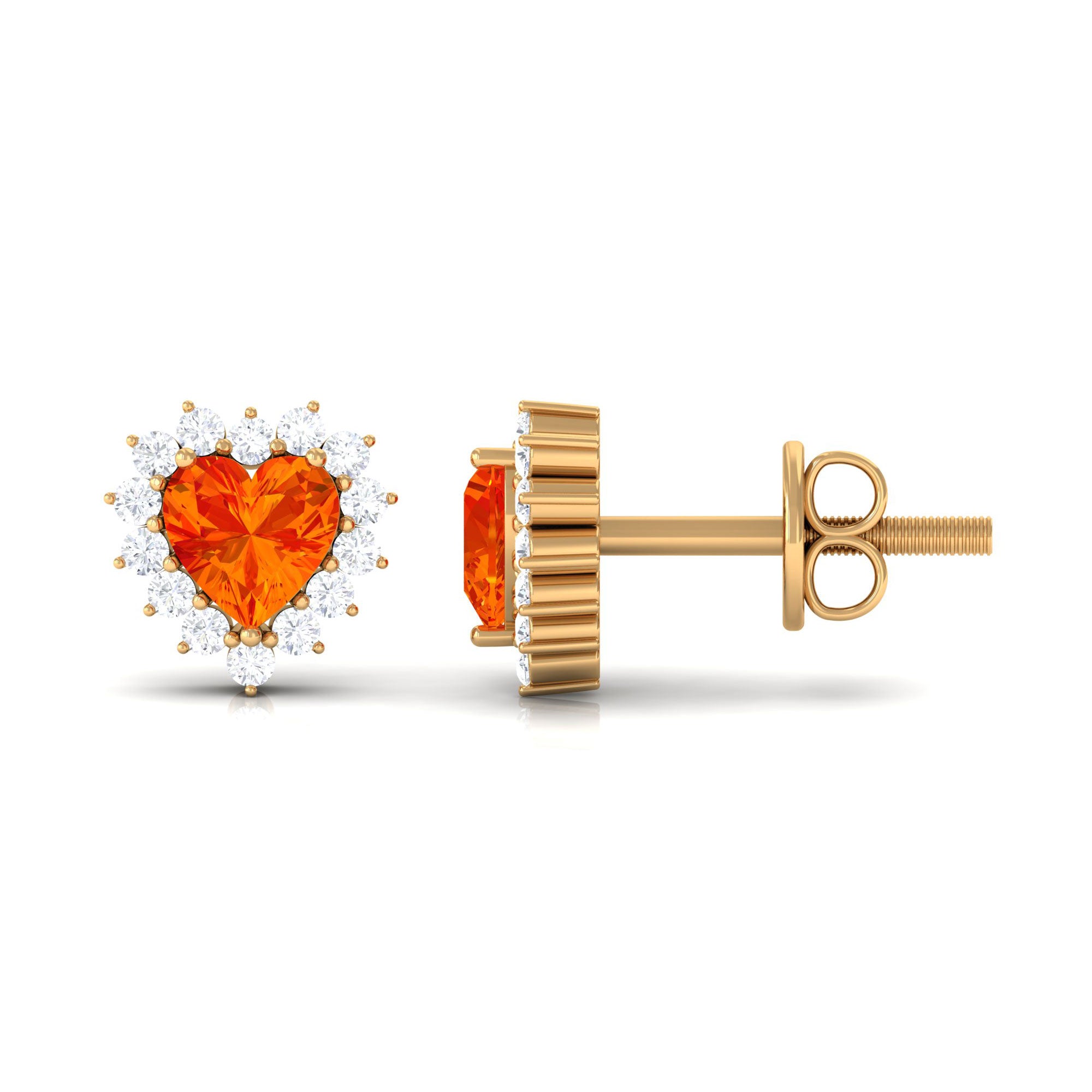 Lab Grown Orange Sapphire Heart Earrings with Diamond Lab Created Orange Sapphire - ( AAAA ) - Quality - Rosec Jewels