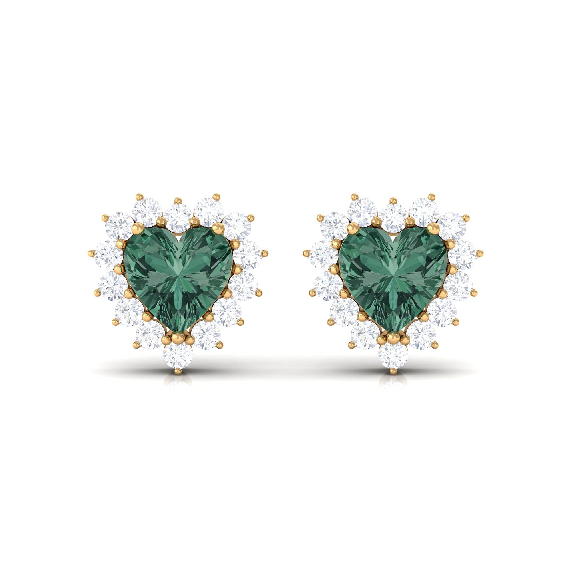 Lab Grown Green Sapphire Heart Earrings with Diamond Lab Created Green Sapphire - ( AAAA ) - Quality - Rosec Jewels