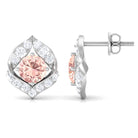 Dainty Morganite Petal Stud Earrings with Diamond Morganite - ( AAA ) - Quality - Rosec Jewels