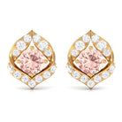 Dainty Morganite Petal Stud Earrings with Diamond Morganite - ( AAA ) - Quality - Rosec Jewels