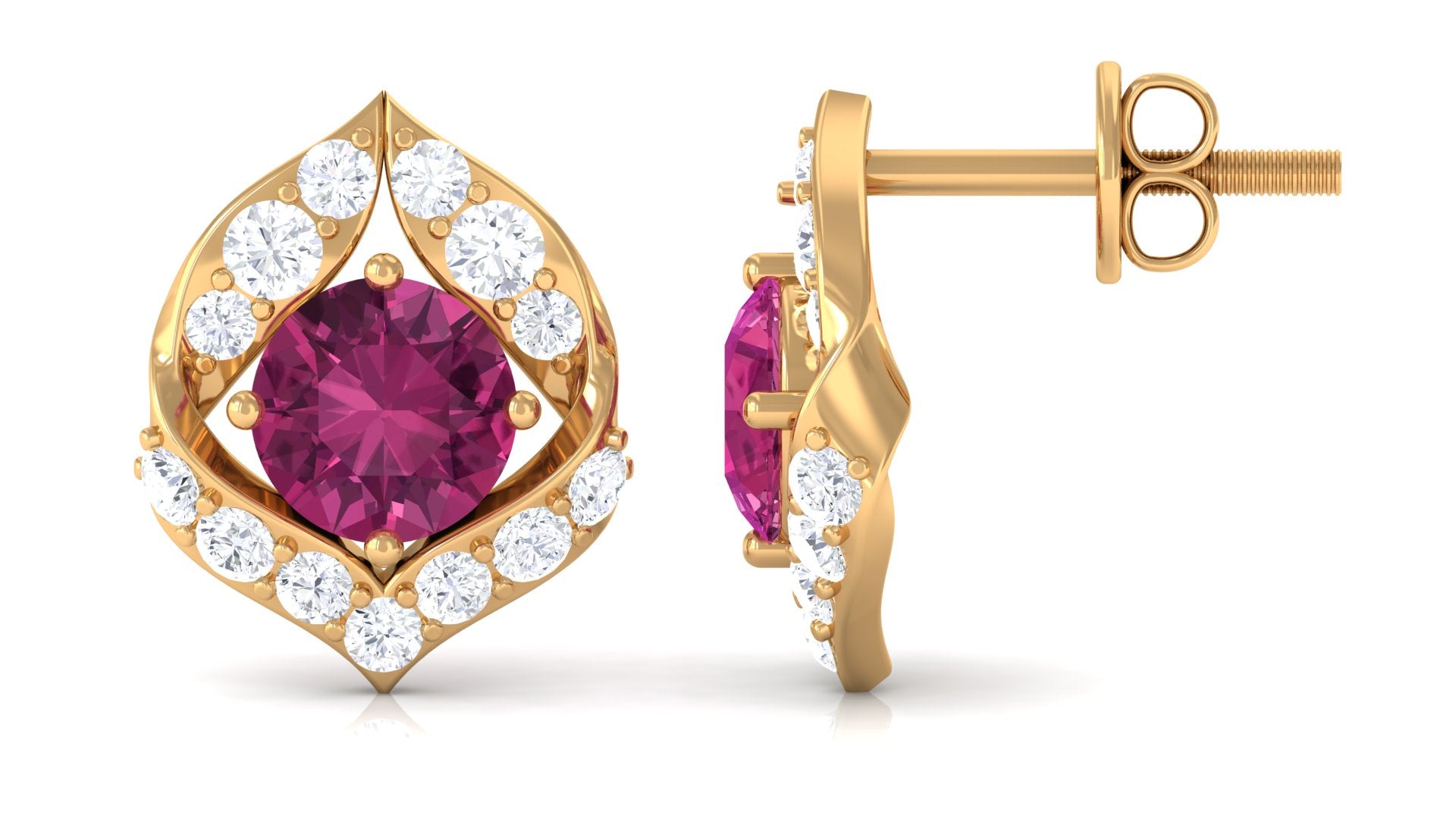 Unique Pink Tourmaline Stud Earrings with Diamond Pink Tourmaline - ( AAA ) - Quality - Rosec Jewels