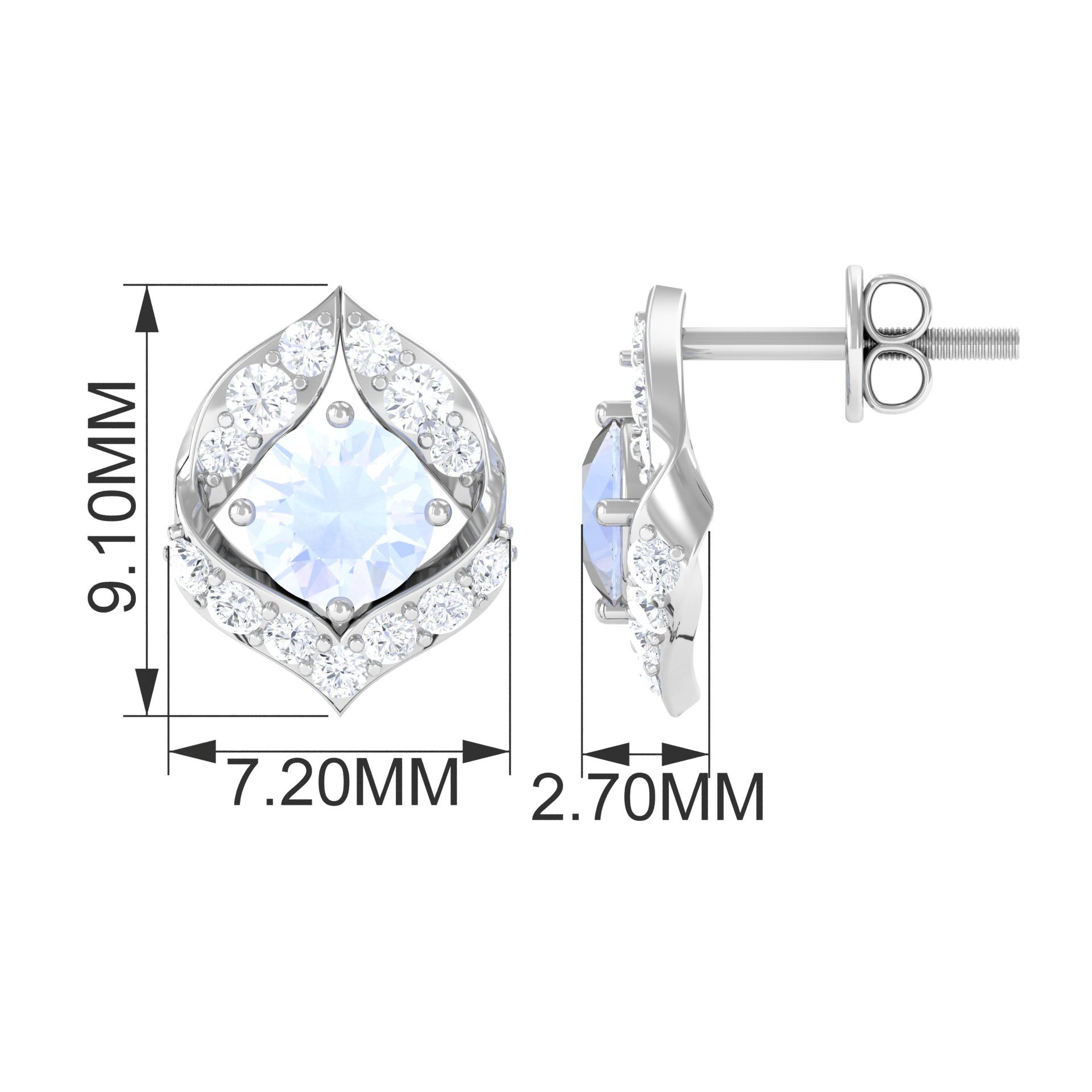 Dainty Moonstone and Diamond Petal Stud Earrings Moonstone - ( AAA ) - Quality - Rosec Jewels