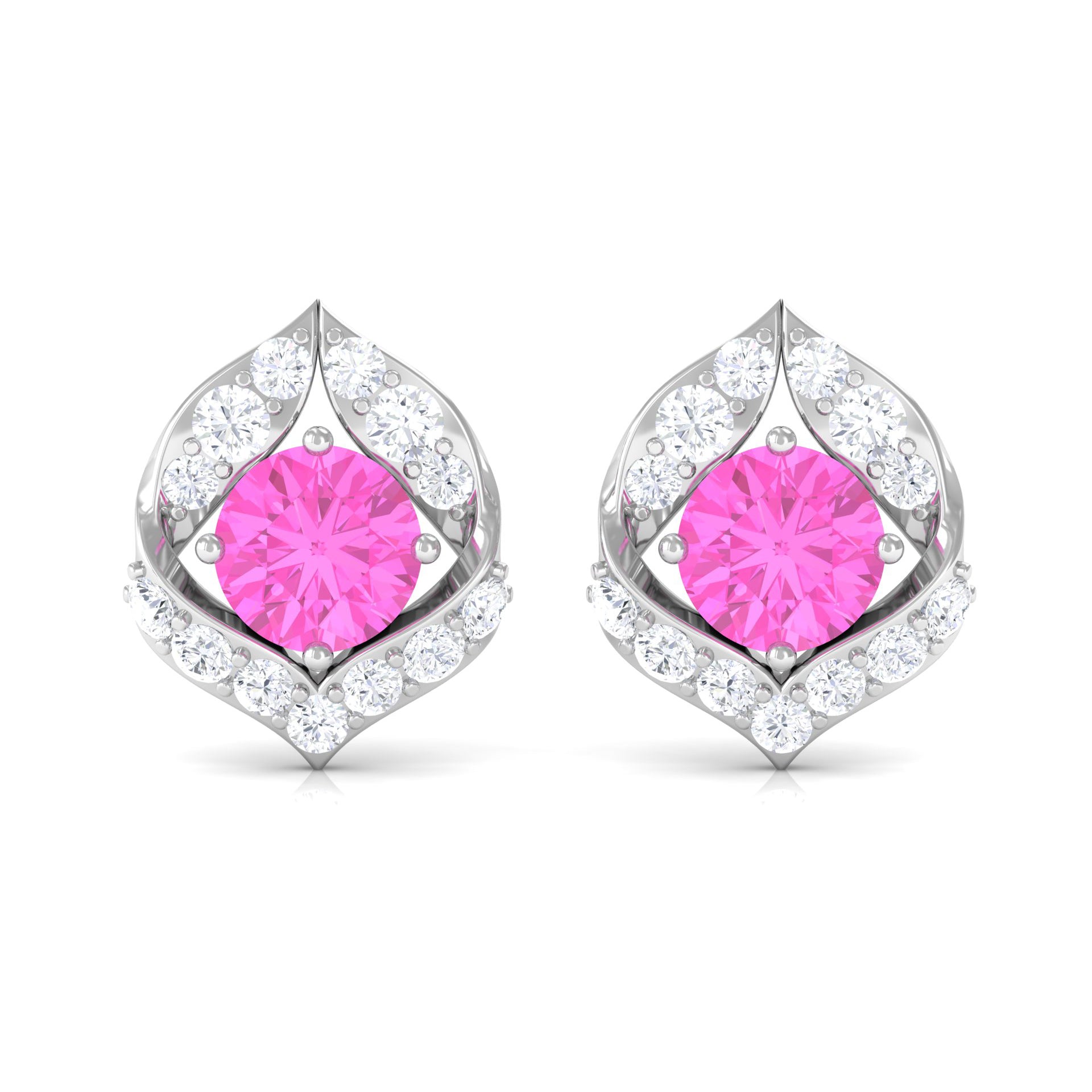 Minimal Pink Sapphire and Diamond Petal Stud Earrings Pink Sapphire - ( AAA ) - Quality - Rosec Jewels