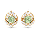 Dainty Green Sapphire and Diamond Petal Stud Earrings Green Sapphire - ( AAA ) - Quality - Rosec Jewels