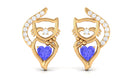 Cat Stud Earrings with Tanzanite and Diamond Tanzanite - ( AAA ) - Quality - Rosec Jewels