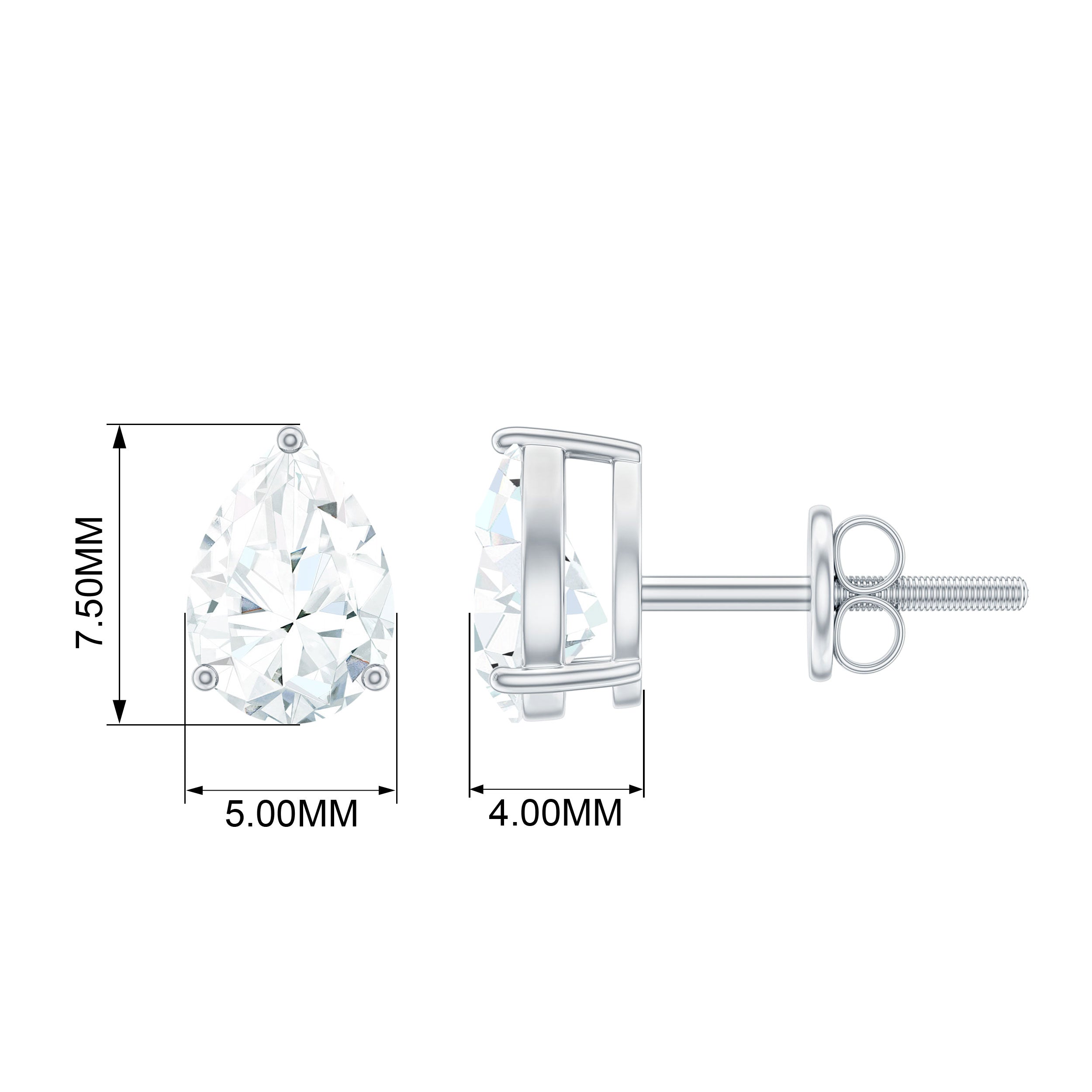 Pear Shape Lab Grown Diamond Solitaire Stud Earrings Lab Grown Diamond - ( EF-VS ) - Color and Clarity - Rosec Jewels