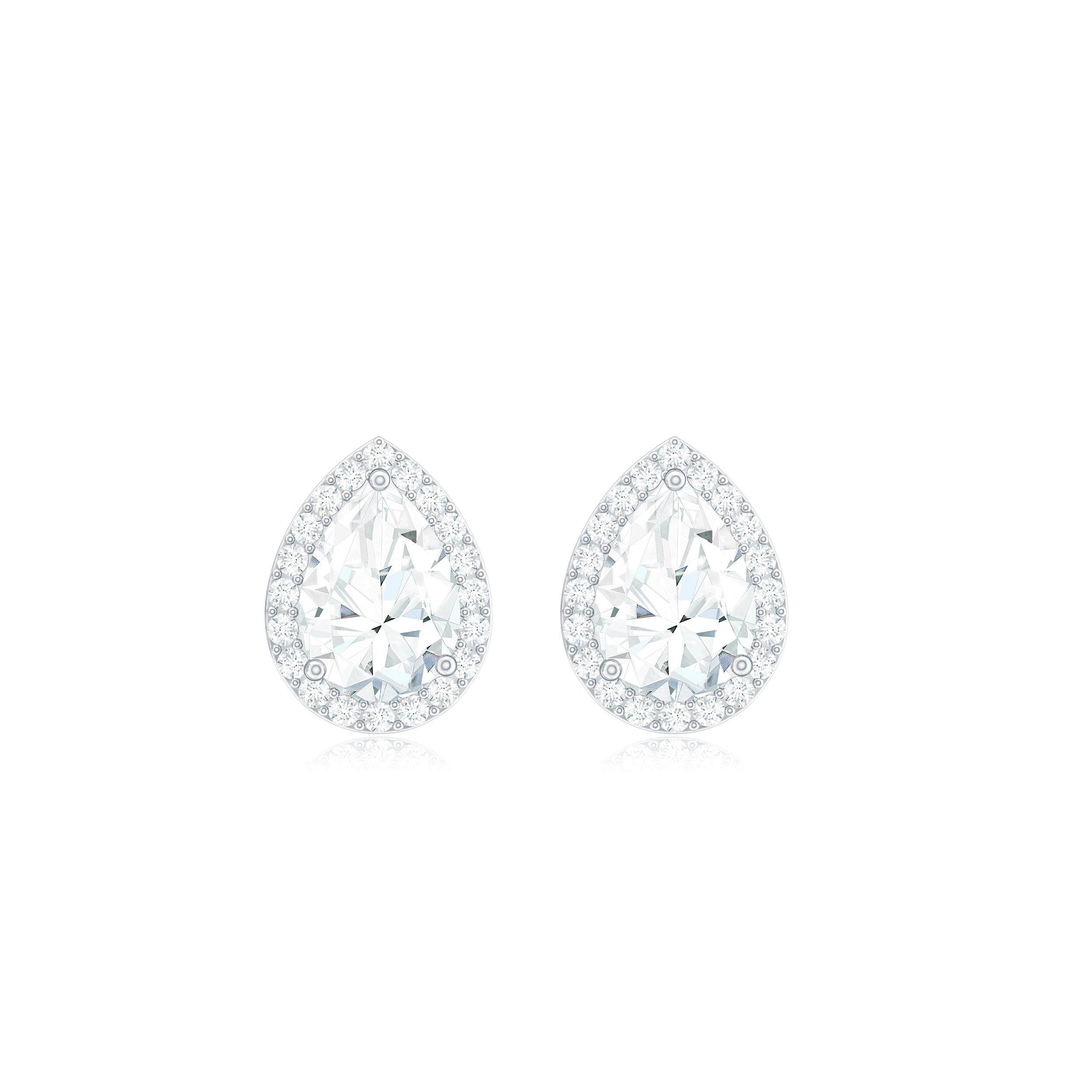 Classic Pear Shape Lab Grown Diamond Stud Earrings with Halo Lab Grown Diamond - ( EF-VS ) - Color and Clarity - Rosec Jewels