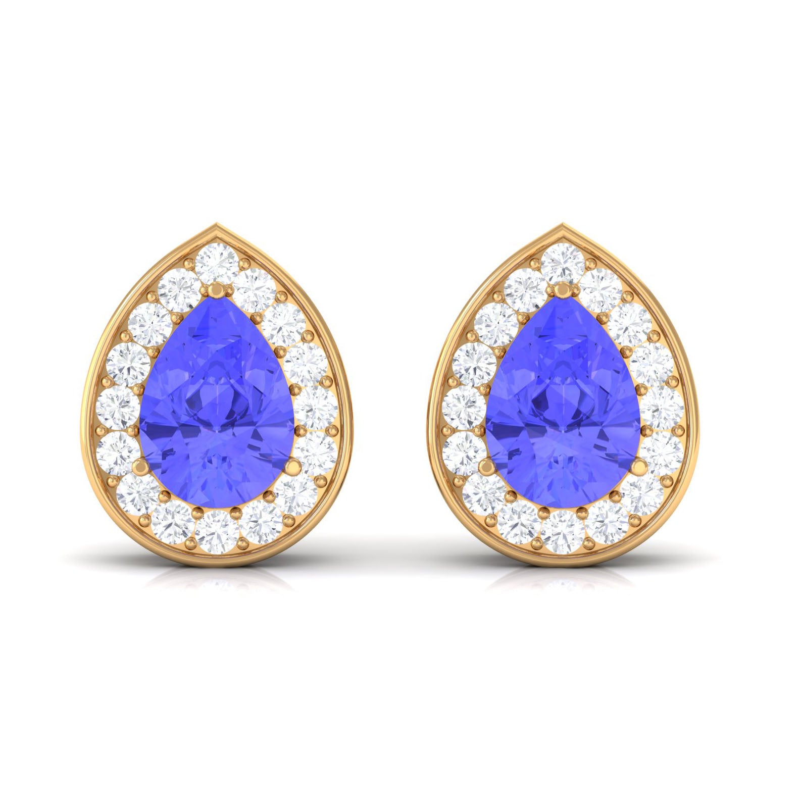 Pear Shape Tanzanite Classic Halo Stud Earrings with Diamond Tanzanite - ( AAA ) - Quality - Rosec Jewels