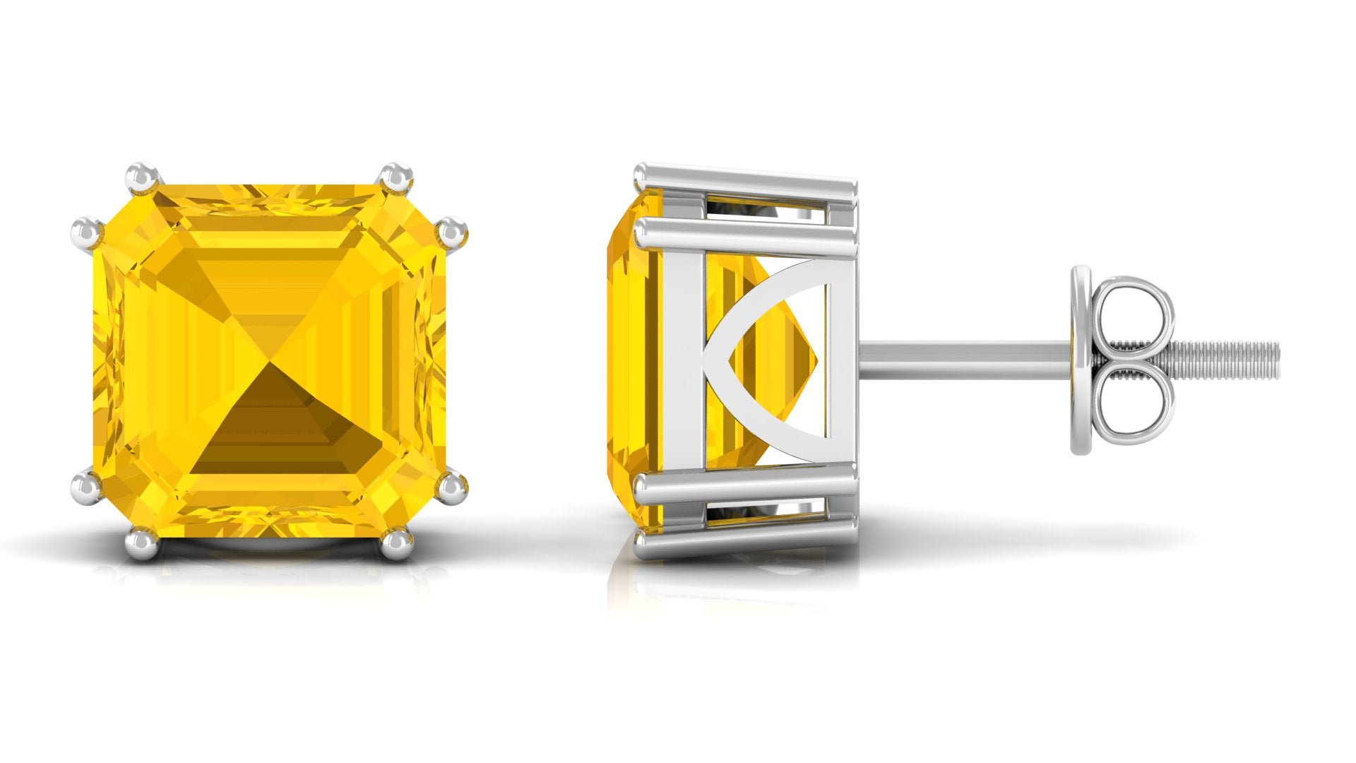 9.5 CT Asscher Cut Created Yellow Sapphire Solitaire Stud Earrings Lab Created Yellow Sapphire - ( AAAA ) - Quality - Rosec Jewels