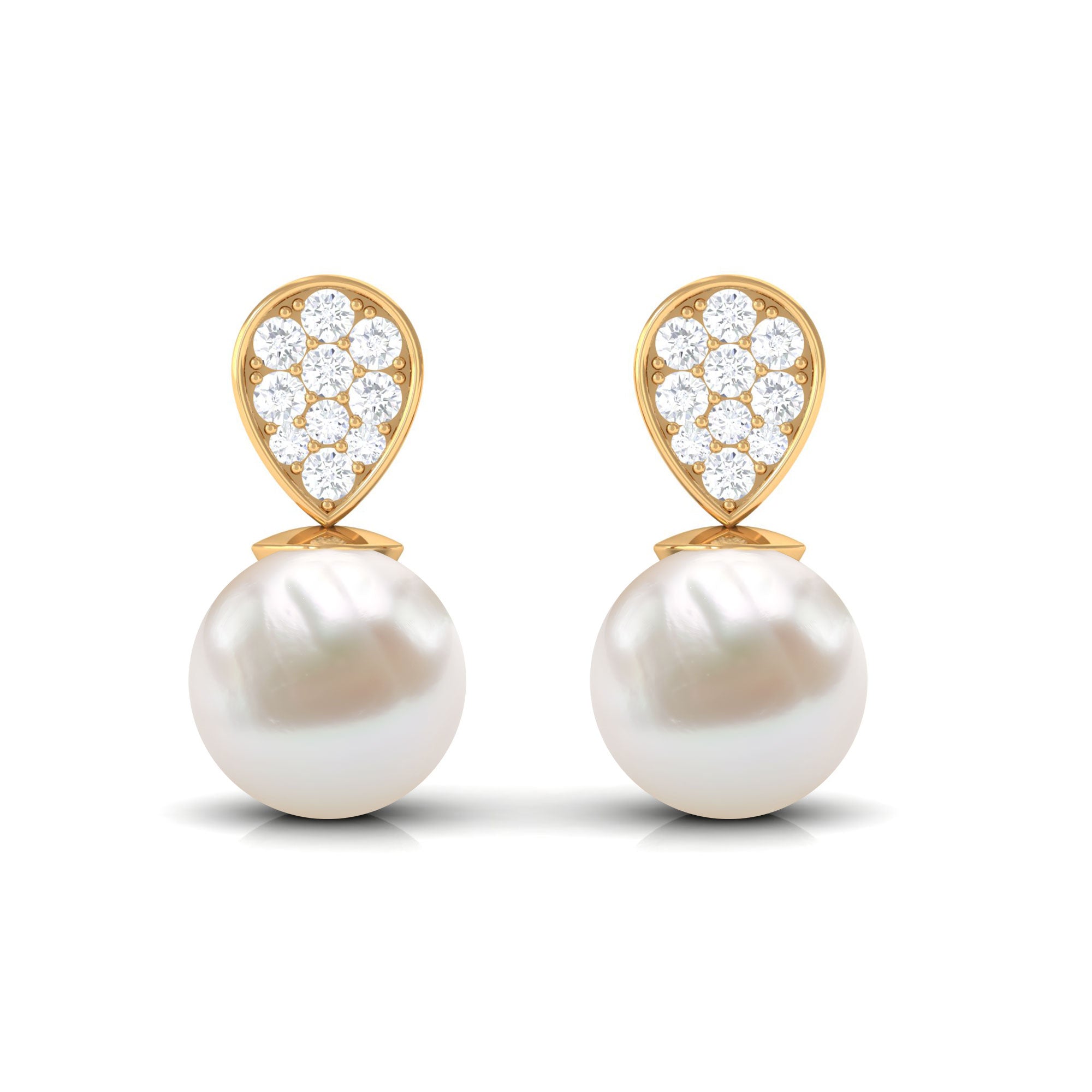 Real Freshwater Pearl and Diamond Minimal Drop Earrings Freshwater Pearl - ( AAA ) - Quality - Rosec Jewels