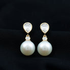 Real Freshwater Pearl and Moissanite Drop Earrings Freshwater Pearl - ( AAA ) - Quality - Rosec Jewels