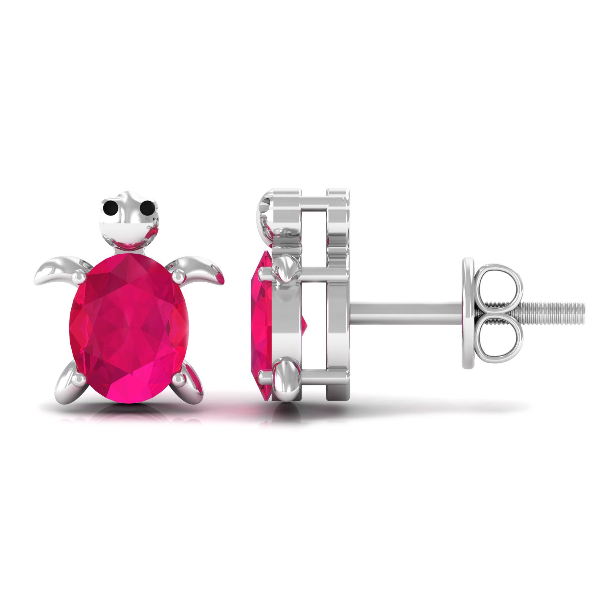 3/4 CT Turtle Stud Earrings with Oval Cut Ruby Ruby - ( AAA ) - Quality - Rosec Jewels