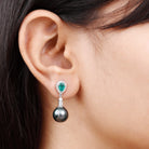 Classic Tahitian Pearl Dangle Earrings with Emerald and Diamond Emerald - ( AAA ) - Quality - Rosec Jewels