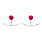 Real Ruby Front Back Earrings with Diamond Ruby - ( AAA ) - Quality - Rosec Jewels