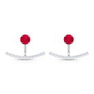 Real Ruby Front Back Earrings with Diamond Ruby - ( AAA ) - Quality - Rosec Jewels