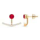 Real Ruby Front Back Earrings with Diamond Ruby - ( AAA ) - Quality - Rosec Jewels