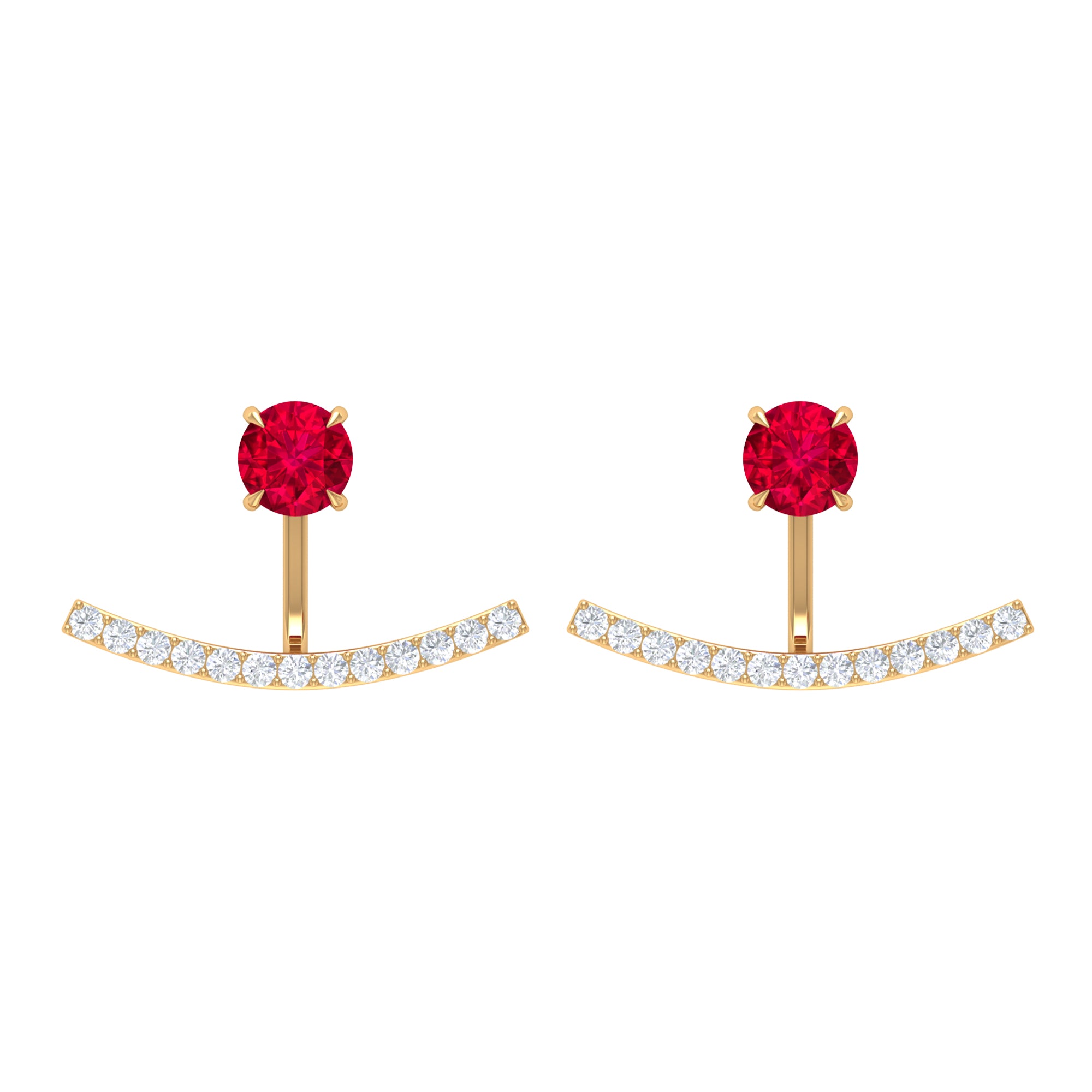 Real Ruby Front Back Earrings with Diamond Ruby - ( AAA ) - Quality - Rosec Jewels