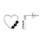 Open Heart Stud Earrings with Three Lab-Created Black Diamond Lab Created Black Diamond - ( AAAA ) - Quality - Rosec Jewels