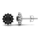 2.25 CT Floral Stud Earrings with Created Black Diamond Lab Created Black Diamond - ( AAAA ) - Quality - Rosec Jewels