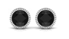 Round Created Black Diamond Solitaire Stud Earrings in Bezel Setting Lab Created Black Diamond - ( AAAA ) - Quality - Rosec Jewels