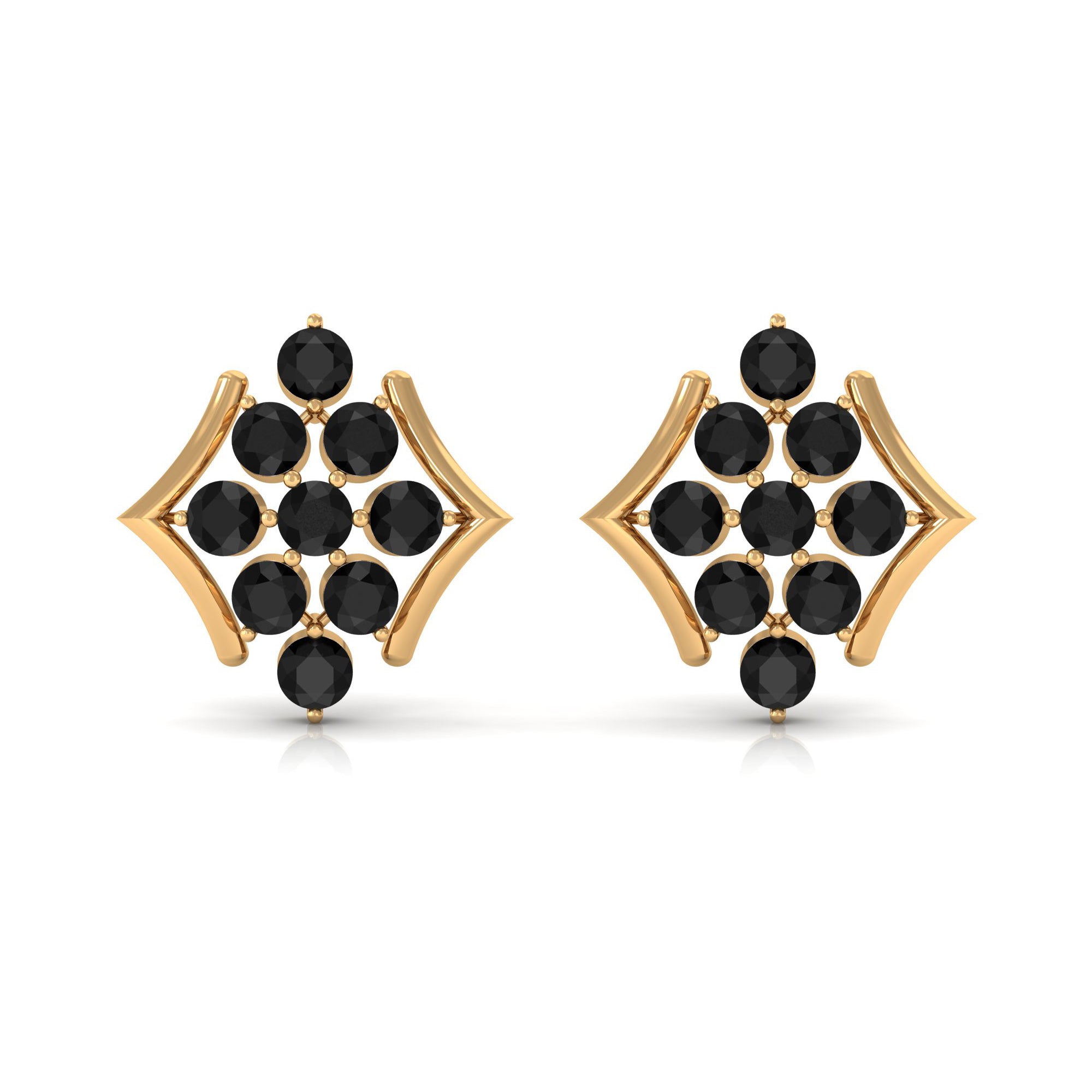 1/2 CT Black Onyx Cluster Stud Earrings Black Onyx - ( AAA ) - Quality - Rosec Jewels