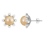 Elegant Floral Inspired South Sea Pearl Stud Earrings with Diamond South Sea Pearl - ( AAA ) - Quality - Rosec Jewels