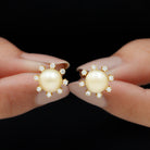 Elegant Floral Inspired South Sea Pearl Stud Earrings with Diamond South Sea Pearl - ( AAA ) - Quality - Rosec Jewels