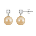 Natural South Sea Pearl Drop Earrings with Diamond South Sea Pearl - ( AAA ) - Quality - Rosec Jewels