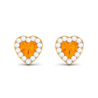 Heart Shape Fire Opal Halo Stud Earrings with Diamond Fire Opal - ( AAA ) - Quality - Rosec Jewels