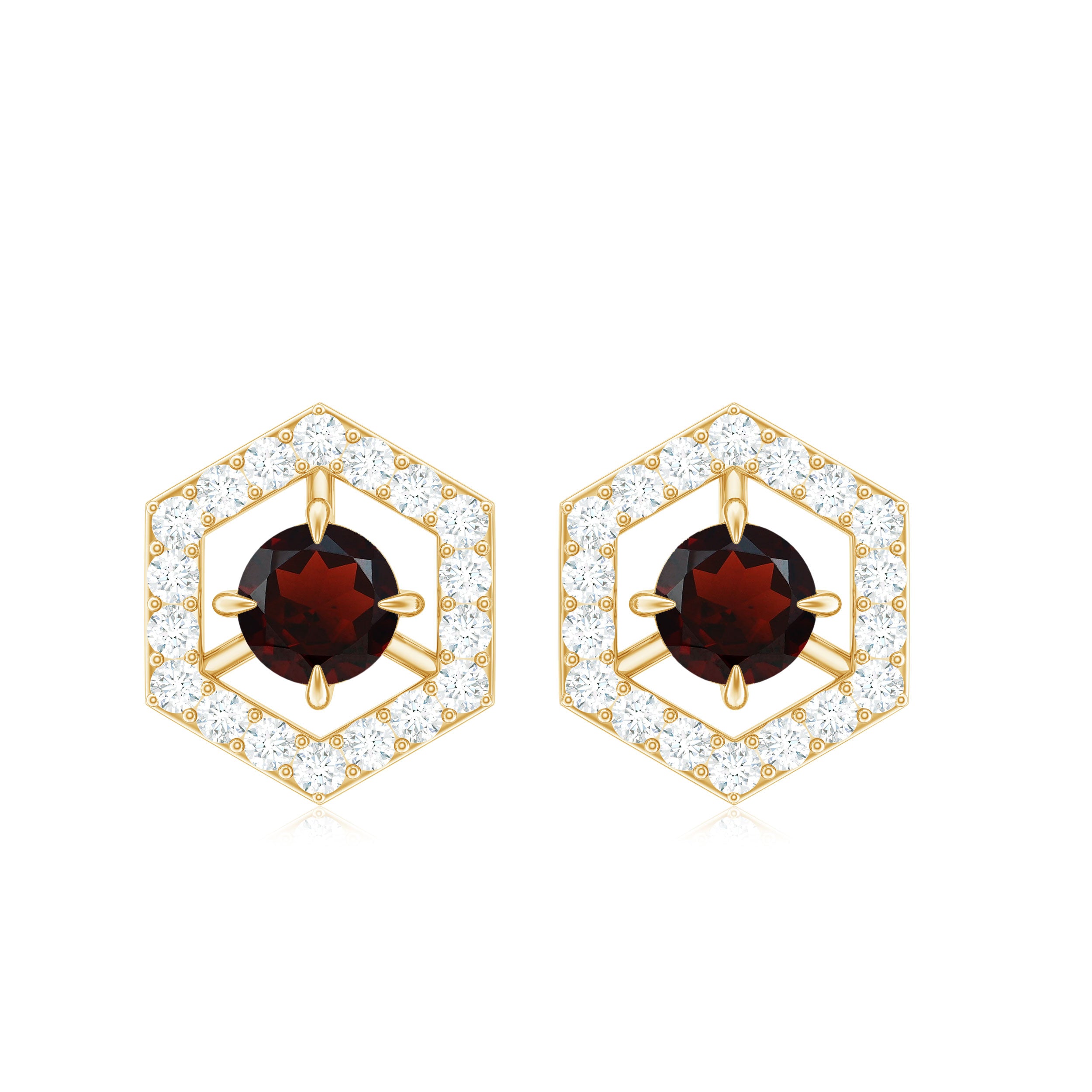 1 CT Minimal Garnet and Diamond Geometric Stud Earrings Garnet - ( AAA ) - Quality - Rosec Jewels