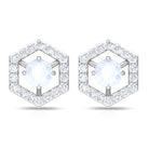 1 CT Minimal Moonstone and Diamond Geometric Stud Earrings Moonstone - ( AAA ) - Quality - Rosec Jewels