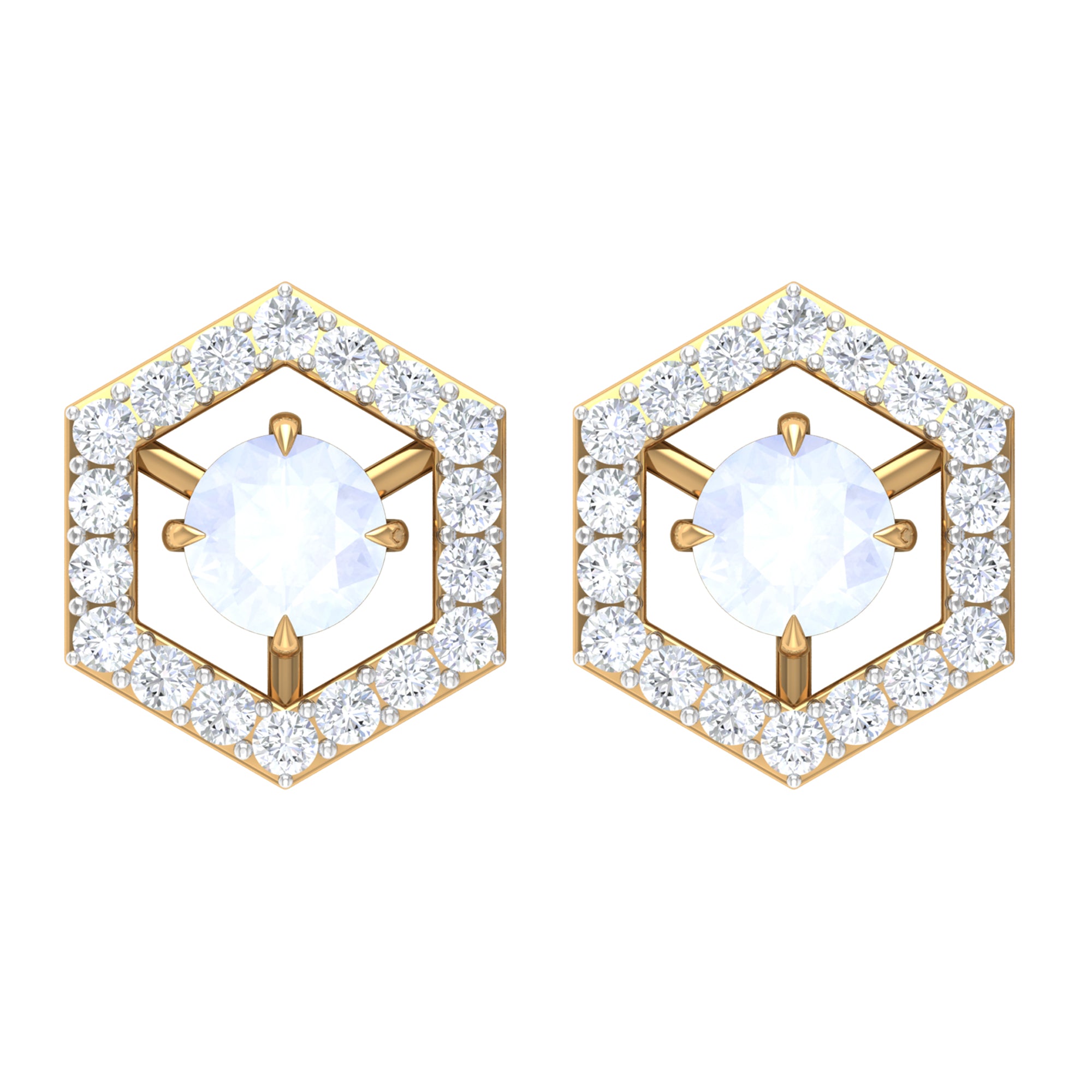 1 CT Minimal Moonstone and Diamond Geometric Stud Earrings Moonstone - ( AAA ) - Quality - Rosec Jewels