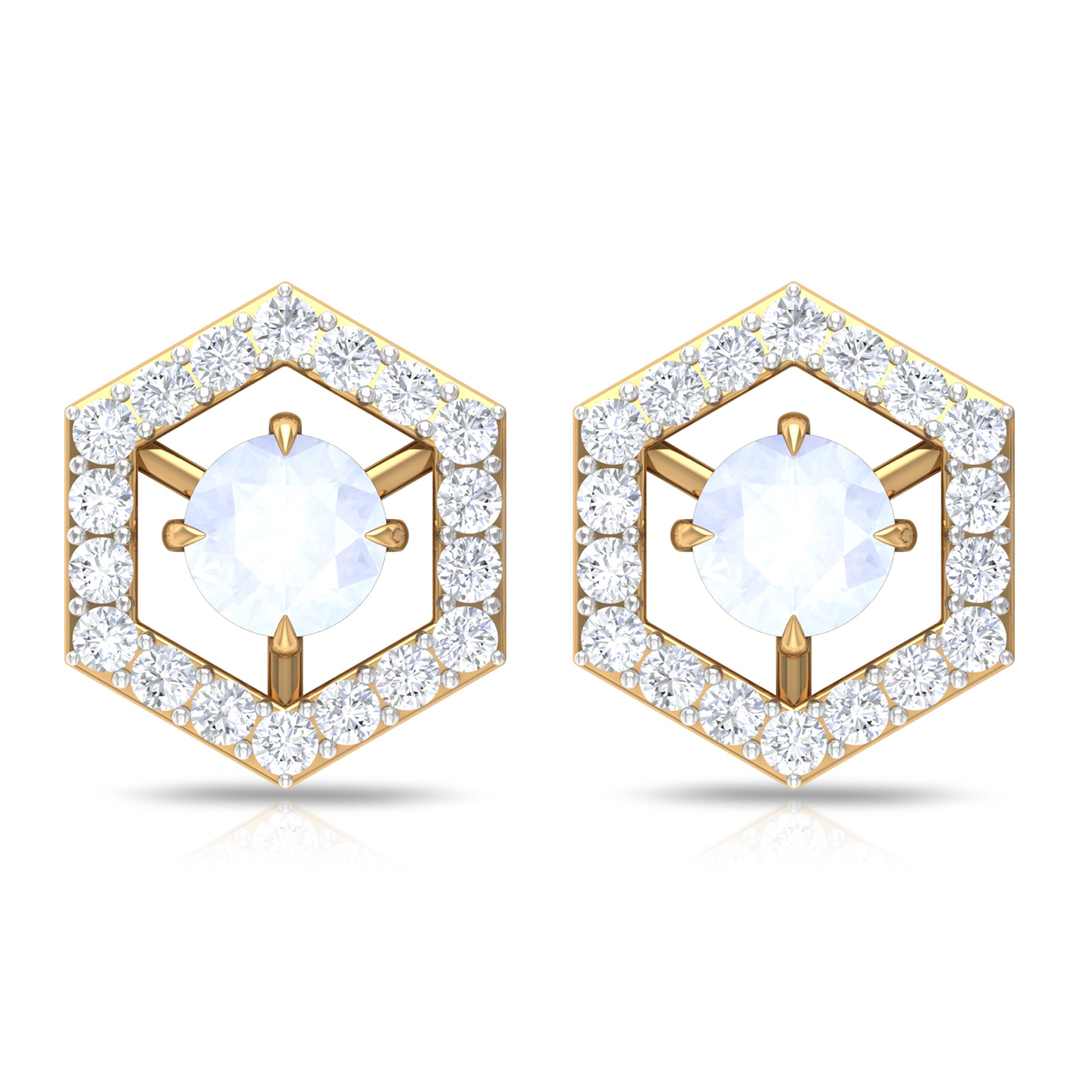 1 CT Minimal Moonstone and Diamond Geometric Stud Earrings Moonstone - ( AAA ) - Quality - Rosec Jewels