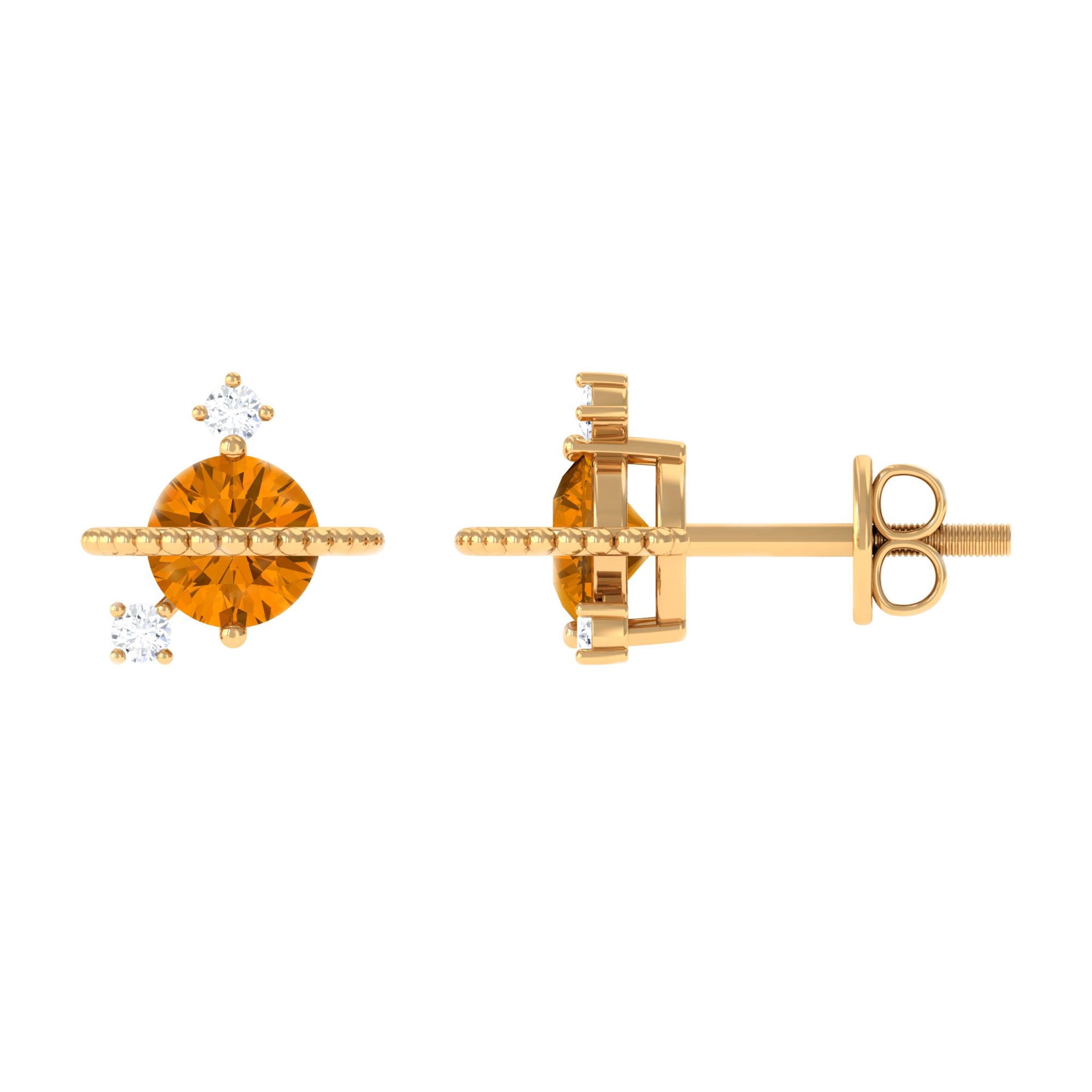 1/2 CT Contemporary Citrine and Diamond Celestial Stud Earrings Citrine - ( AAA ) - Quality - Rosec Jewels