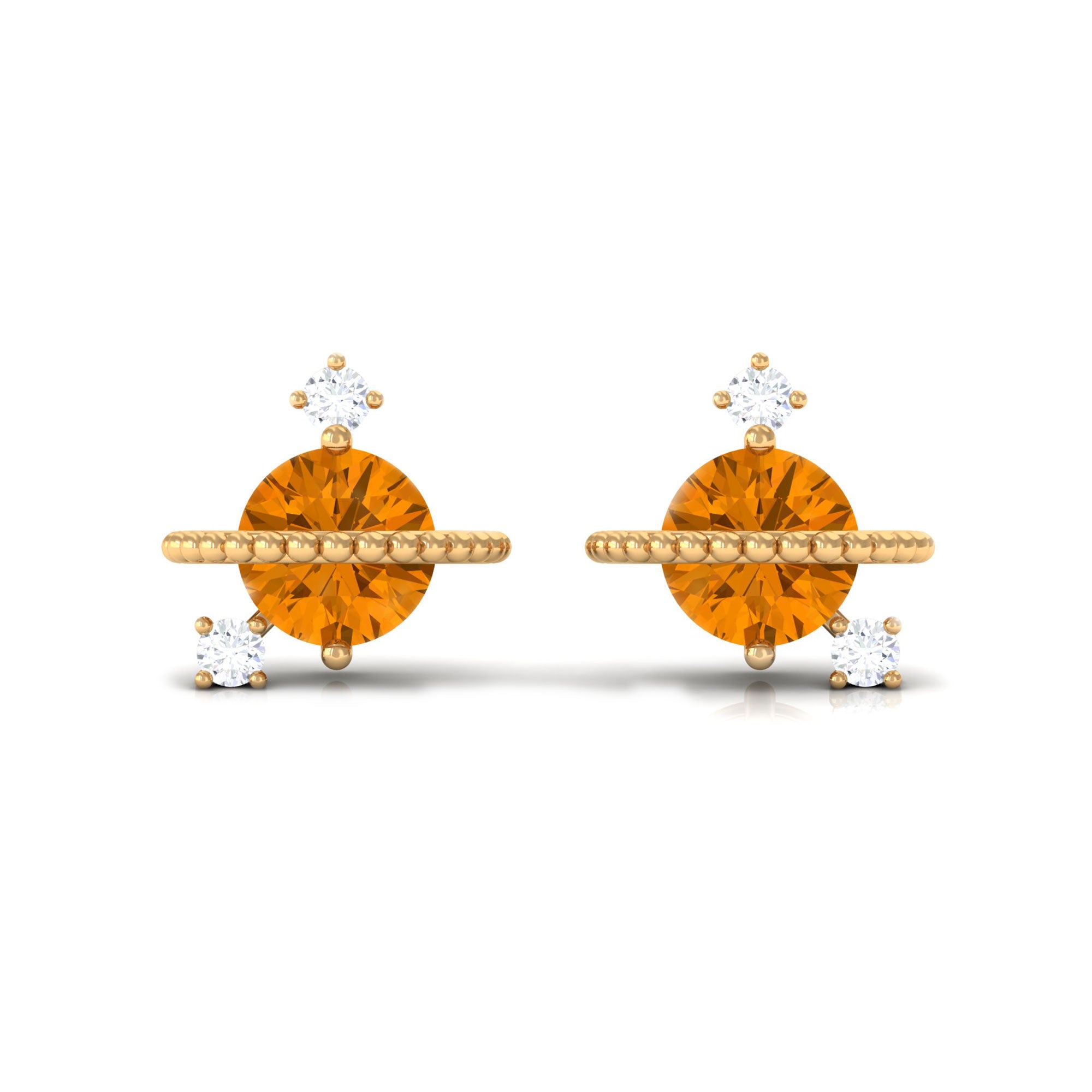 1/2 CT Contemporary Citrine and Diamond Celestial Stud Earrings Citrine - ( AAA ) - Quality - Rosec Jewels