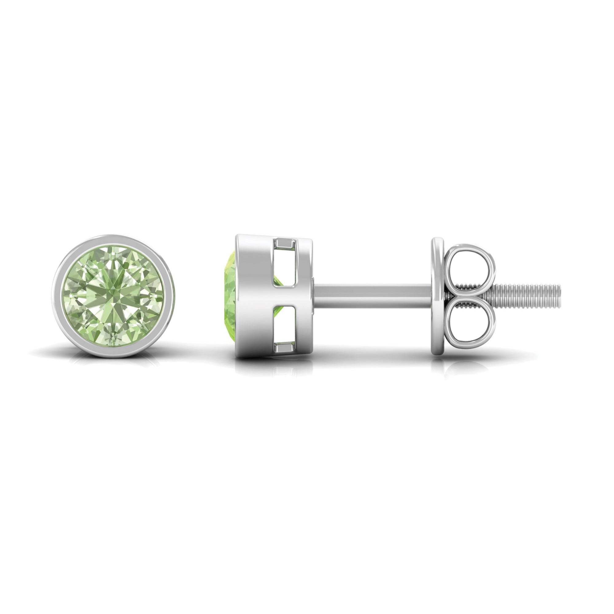 0.75 CT Green Sapphire Solitaire Stud Earrings in Bezel Setting Green Sapphire - ( AAA ) - Quality - Rosec Jewels