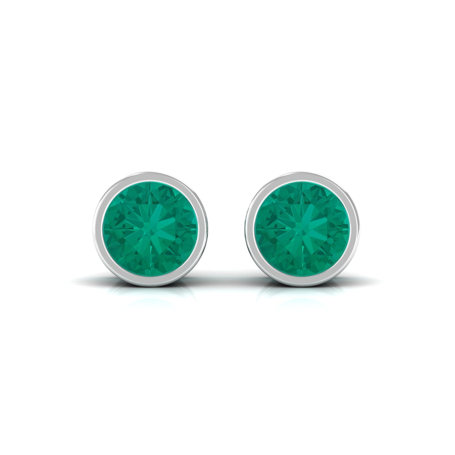 Bezel Set Round Emerald Solitaire Stud Earrings Emerald - ( AAA ) - Quality - Rosec Jewels