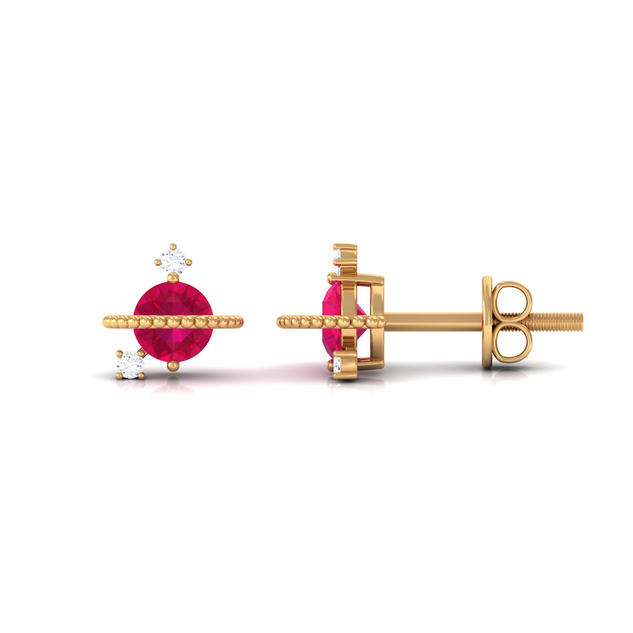 Natural Ruby and Diamond Celestial Earrings Ruby - ( AAA ) - Quality - Rosec Jewels