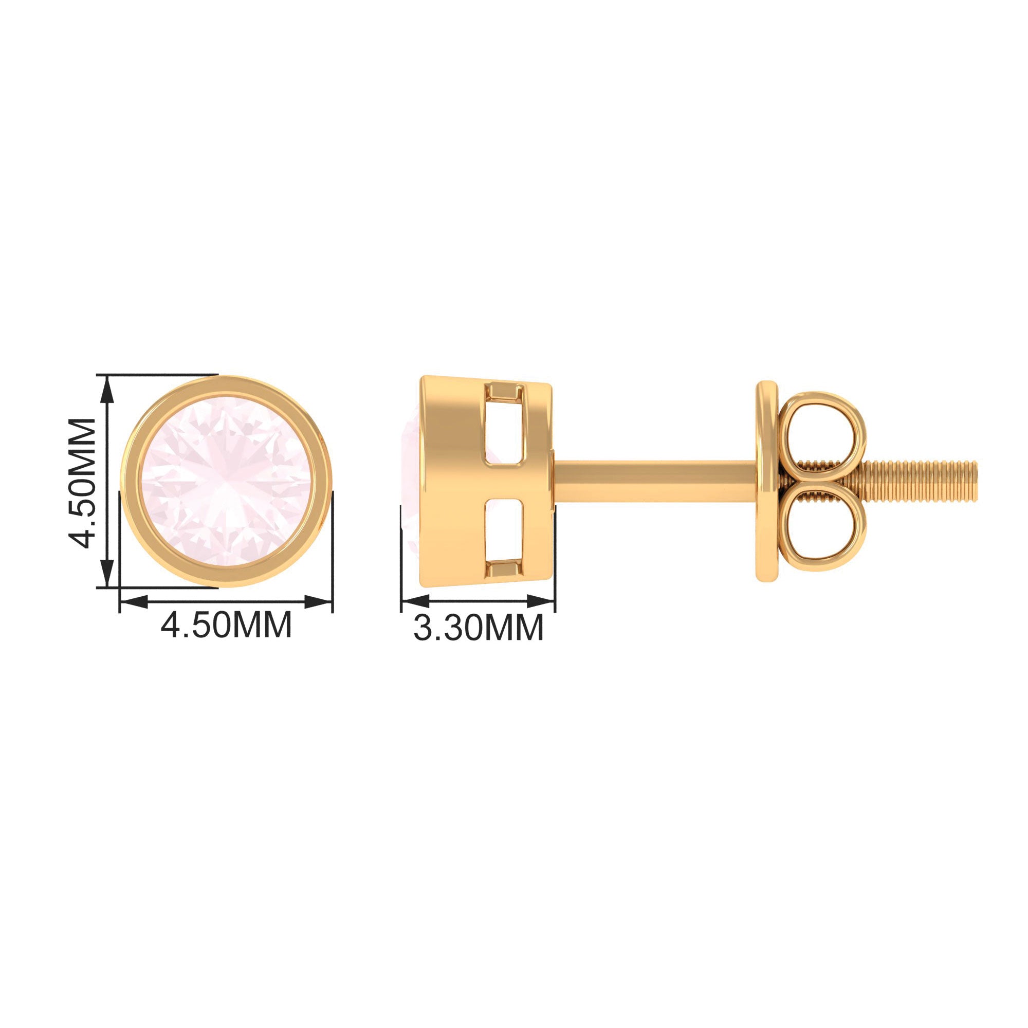 0.50 CT Rose Quartz Solitaire Stud Earrings in Bezel Setting Rose Quartz - ( AAA ) - Quality - Rosec Jewels