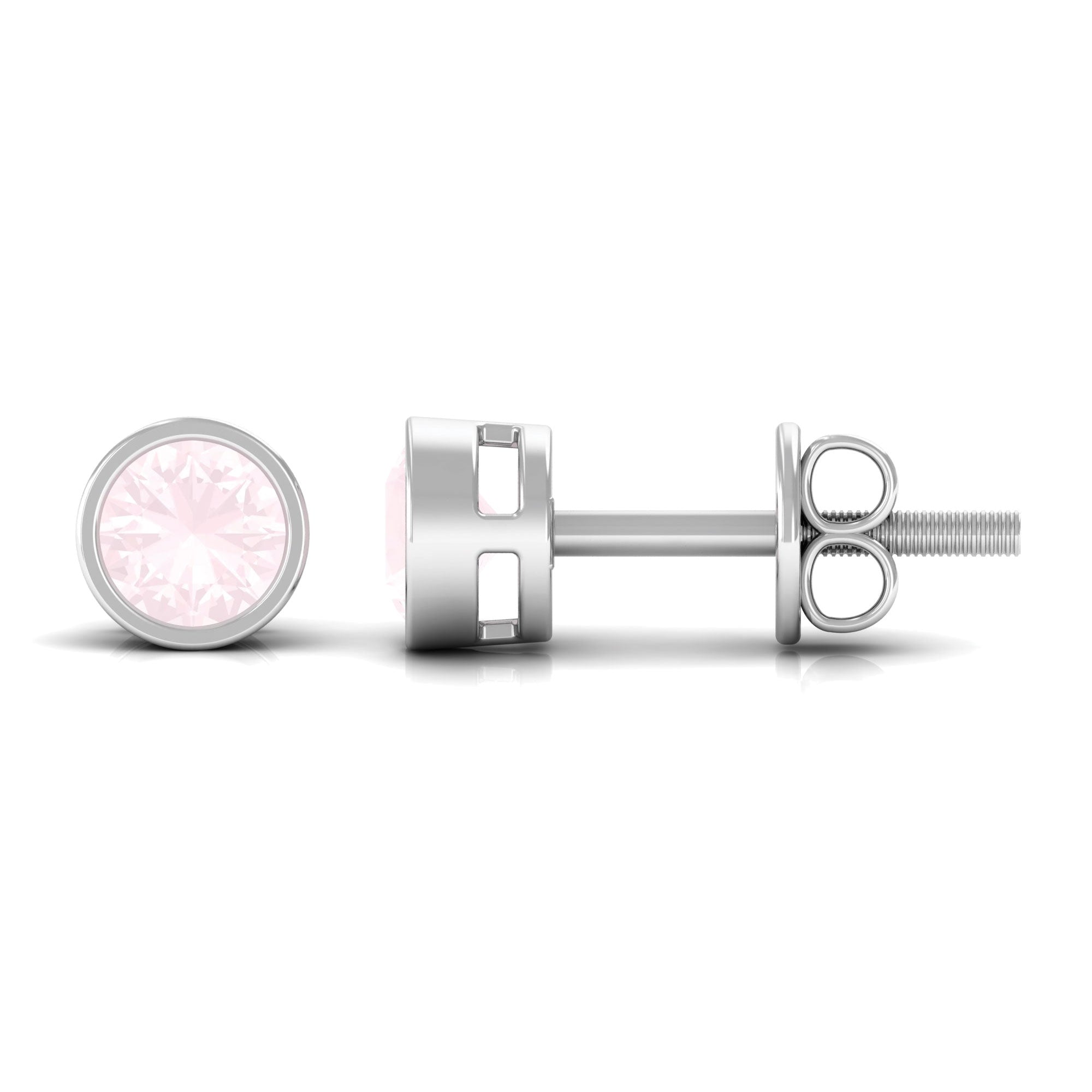 0.50 CT Rose Quartz Solitaire Stud Earrings in Bezel Setting Rose Quartz - ( AAA ) - Quality - Rosec Jewels