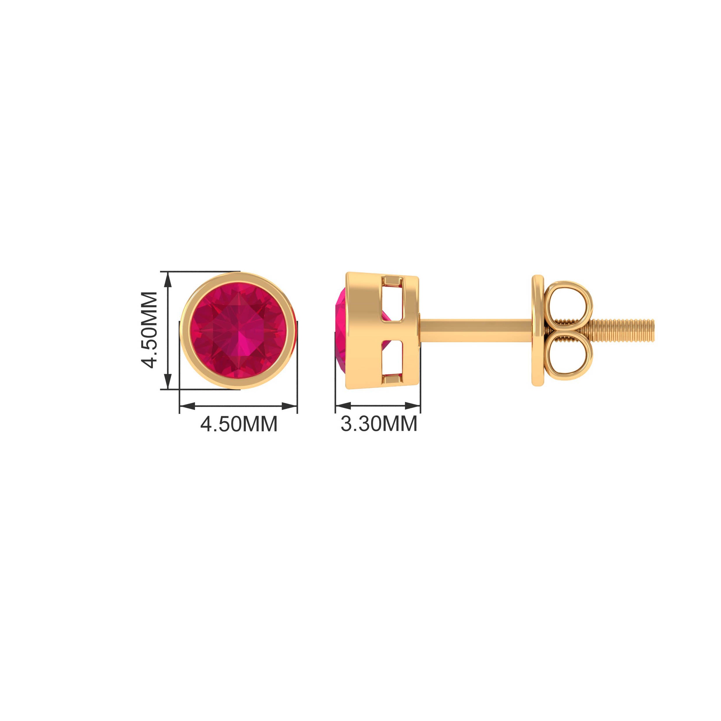 Bezel Set Genuine Ruby Solitaire Stud Earrings Ruby - ( AAA ) - Quality - Rosec Jewels