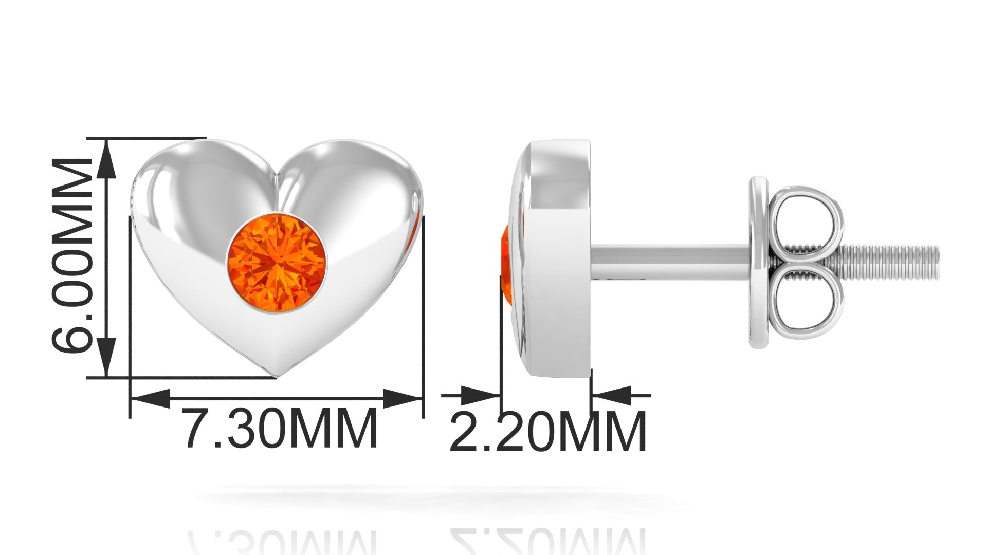 Gypsy Set Round Orange Sapphire Heart Stud Earrings Orange Sapphire - ( AAA ) - Quality - Rosec Jewels