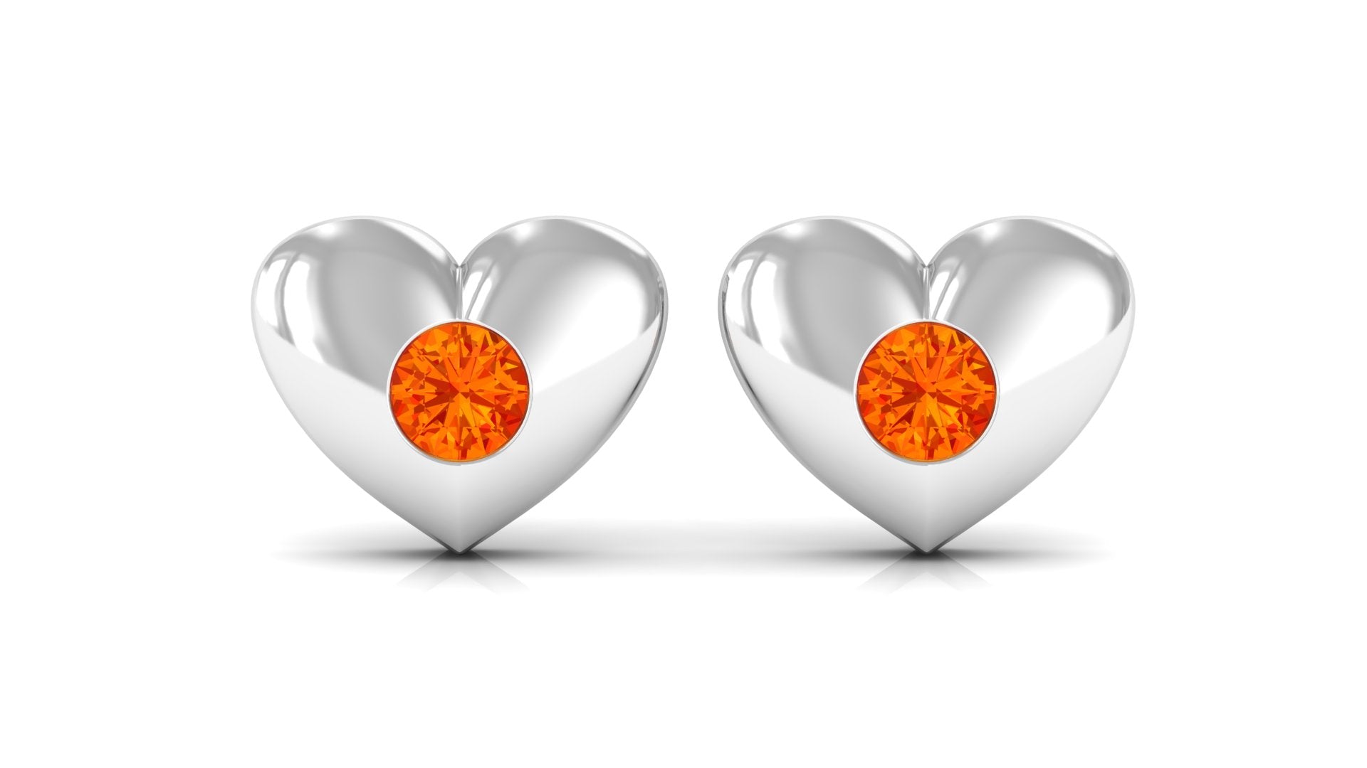 Gypsy Set Round Orange Sapphire Heart Stud Earrings Orange Sapphire - ( AAA ) - Quality - Rosec Jewels