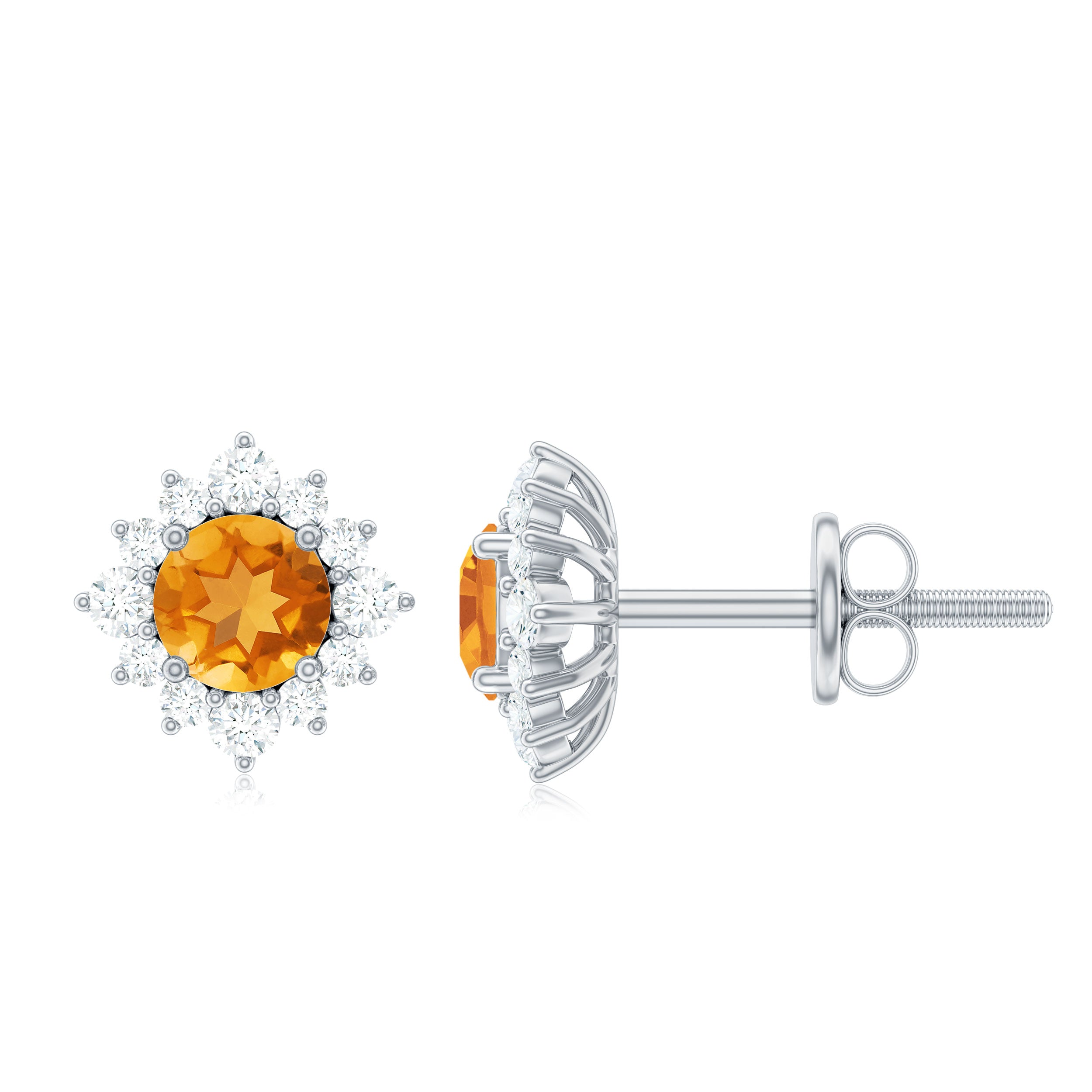 1 CT Classic Citrine Stud Earrings with Diamond Halo Citrine - ( AAA ) - Quality - Rosec Jewels