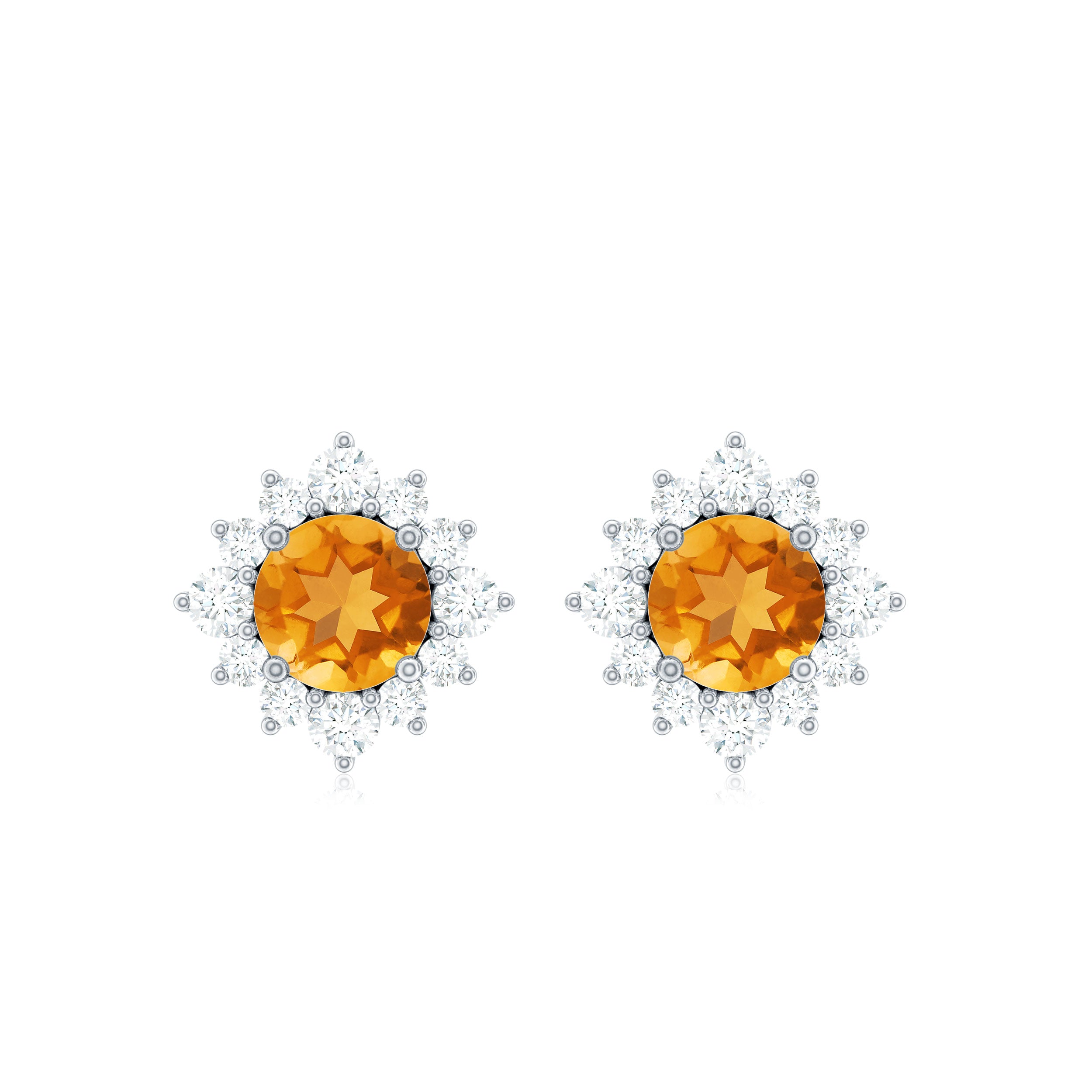 1 CT Classic Citrine Stud Earrings with Diamond Halo Citrine - ( AAA ) - Quality - Rosec Jewels