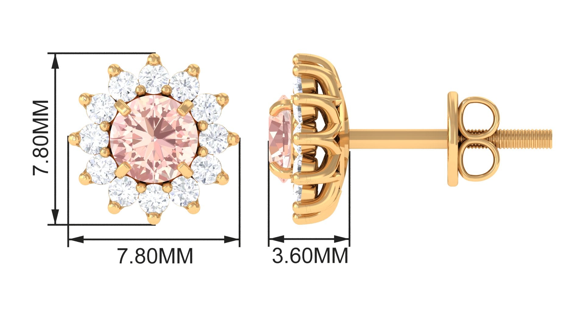 Natural Morganite and Diamond Flower Halo Stud Earrings Morganite - ( AAA ) - Quality - Rosec Jewels