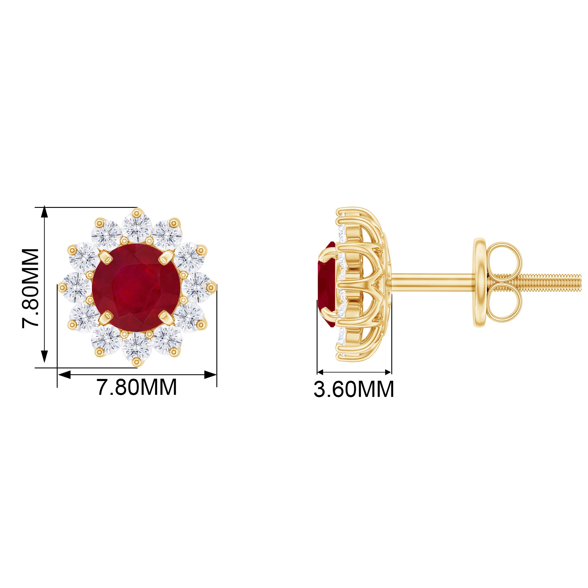 Ruby Flower Stud Earrings with Diamond Halo Ruby - ( AAA ) - Quality - Rosec Jewels